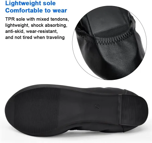 Vista 4 de KUNWFNIX Women Ballet Flats PU Leather Foldable Ladies Comfort Round Toe Slip on Flats Low Wedge Casual Dress Flat Shoes