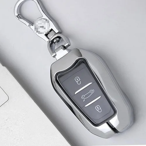 Vista 4 de RASFFAQ Funda de llavero de coche inteligente de aleación de zinc, compatible con Peugeot 208 308 508 3008 5008 Citroen C4 Picasso DS3 DS4 DS5 DS6