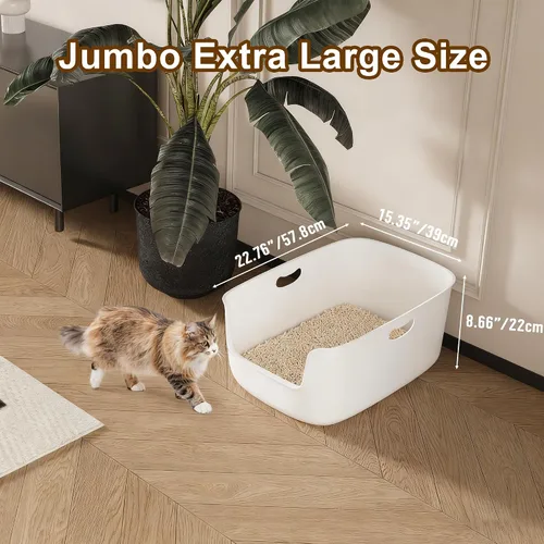 Vista 2 de Caja de arena blanca de plástico de alta cara para gatos de entrada baja, 22.8 x 15 x 8.66 pulgadas con protector contra salpicaduras, interior liso