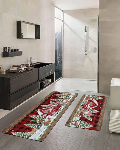 Vista 2 de Tapete de baño de Navidad a cuadros para bañera, antideslizante, de secado rápido y absorbente, tierra de diatomeas, fregadero, dormitorio, cocina