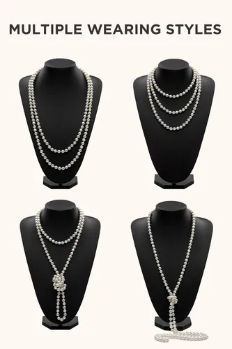Vista 7 de BABEYOND 1920s Flapper Accessories Set Gatsby Costume Accessories 20s Flapper Headband Pearl Necklace Gloves Holder