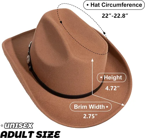 Vista 5 de Lisianthus Sombreros de fieltro de ala ancha para hombre y mujer, estilo vaquero occidental, con cinturón