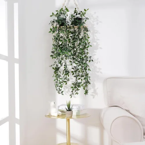 Vista 4 de BLEUM CADE Plantas colgantes falsas, 2pcs plantas colgantes artificiales en maceta, enredaderas de mandala falsas, plantas colgantes vegetación