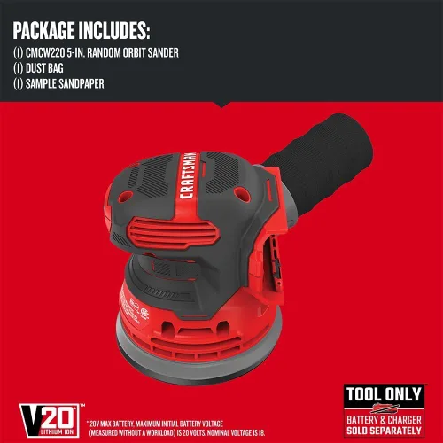 Vista 17 de CRAFTSMAN Lijadora orbital V20, inalámbrica, 12.000 OPM, solo herramienta desnuda (CMCW220B)