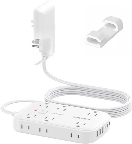 Vista 17 de Regleta de alimentación beige con puertos USB, cable de extensión plano de 5 pies, cable de extensión decorativo de 1625 W con 8 tomas de corriente