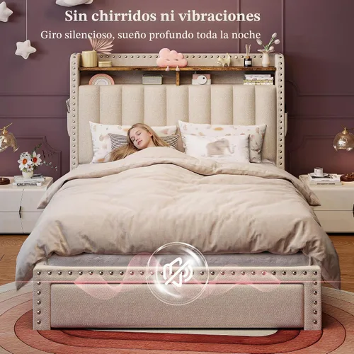 Vista 7 de EnHomee Marco de cama individual con cajón grande y estante de cabecera