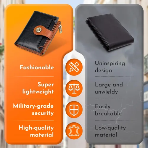 Vista 7 de Cartera pequeña para mujer, con bloqueo RFID, de piel suave, plegable, compacta, tarjetero para mujer, con bolsillo con cremallera, color negro