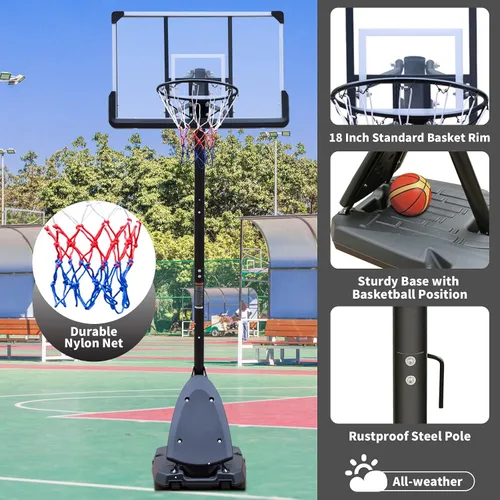 Vista 3 de Sports God - Sistema de aro de baloncesto portátil, tablero ajustable y ruedas para niños/adultos, interior y exterior