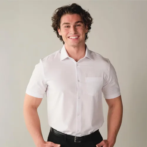 Vista 4 de &COLLAR Camisa de vestir de manga corta para hombre de alto rendimiento y ajuste atlético