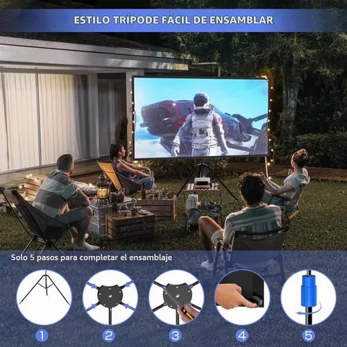 Vista 3 de WASJOYE Pantalla Proiector de 80 pulgadas con soporte, pantalla de proiector portátil HD 16:9 4K, pantalla de proyector interior de 1.2 ganancia