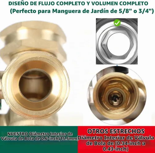 Vista 3 de STYDDI Divisor de Manguera de Jardín de 3 Vías de Flujo Completo, Válvula Divisora de Manguera de 3 Vías de Latón Sólido de Alto Volumen con Mango