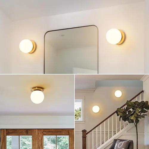 Vista 6 de Aplique de pared moderno de globo de vidrio: Luz de apliques esféricos dorados - Accesorio de luces de bola individual de latón pequeño para tocador