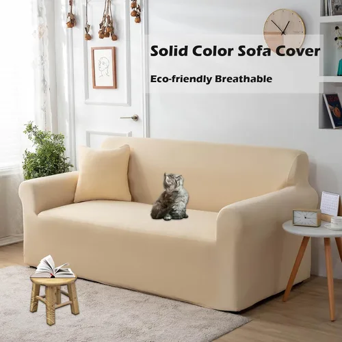 Vista 2 de Qubjus Funda de sofá moderna de alta elasticidad para sofá cama de dos cojines, funda de sofá sólida antideslizante, lavable, protector de muebles