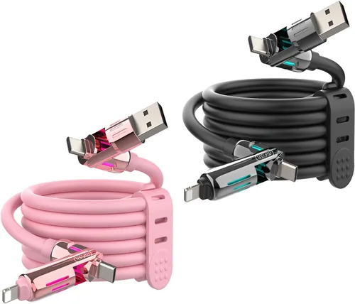 Vista 13 de MFish Cable de carga USB 4 en 1 con funda de transporte, cable de carga rápida de 240 W, USB-A y USB-C dual a USB-C/Lightning, para iPhone Negro
