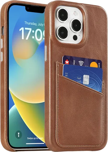 Vista 28 de LUCKYCOIN Funda de piel 100% auténtica tipo cartera para iPhone 13, diseño delgado con tarjetero y funda protectora a prueba de golpes, forro