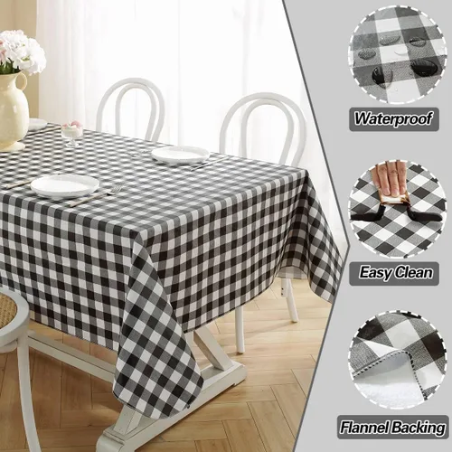 Vista 3 de SASTYBALE Mantel rectangular de vinilo a cuadros con reverso de franela, 52 x 70 pulgadas, impermeable, mantel de plástico para comedor, fiesta