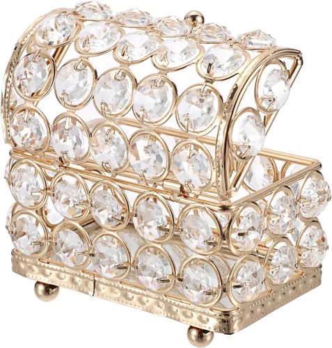 Vista 5 de Hipiwe Caja de joyería de cristal, caja dorada con espejo del tesoro, pequeña caja de recuerdos, vitrina decorativa para joyas, organizador