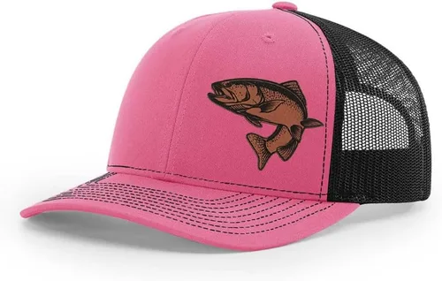 Vista 40 de Sombrero de pesca de trucha con parche de cuero grabado láser Richardson 112 Snapback Trucker Cap