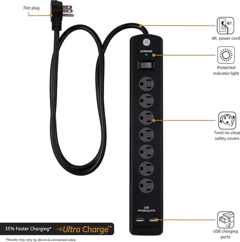 Vista 3 de GE UltraPro Protector SurGE de 7 salidas (40482) y protector GE SurGE de 6 salidas (37442)