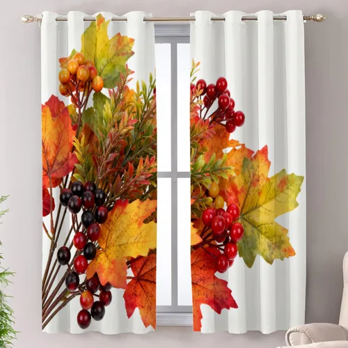 Vista 78 de Shrahala Orange Autumn Autumn Blackout Curtain Tiers, Fall Kitchen Valance Light Blocking Tier Drapes with Rod Pocket, 2 Pack 26 X 24 in