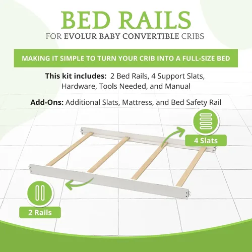 Vista 3 de Kit de conversión de madera maciza, rieles de cama para cunas convertibles Evolur Transition Your Convertible Crib to a Size Bed; Solid Wood