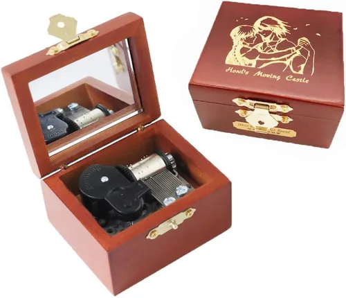 Vista 7 de Youtang Caja musical de madera tallada con espejo para Navidad, cumpleaños, día de San Valentín (movimiento dorado)