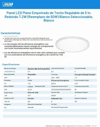Vista 5 de Feit Electric Lámpara LED de techo empotrada, se adapta a latas de 4 pulgadas, 5CCT, 1 paquete