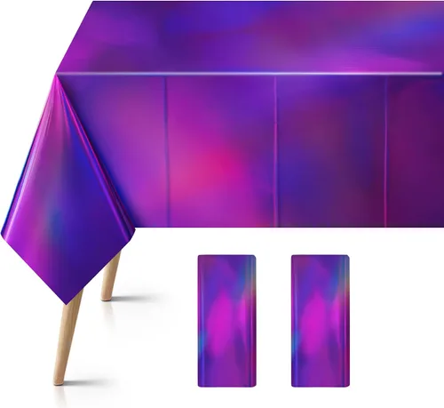 Vista 11 de 1 mantel de plástico iridiscente azul, desechable, brillante, de 54 x 72 pulgadas, mantel rectangular holográfico con láser, mantel de aluminio