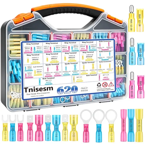 Vista 10 de Tnisesm Kit de conector de cable de 1100 piezas con herramienta de prensado, terminales de cable eléctrico con aislamiento de cobre, anillo, tope