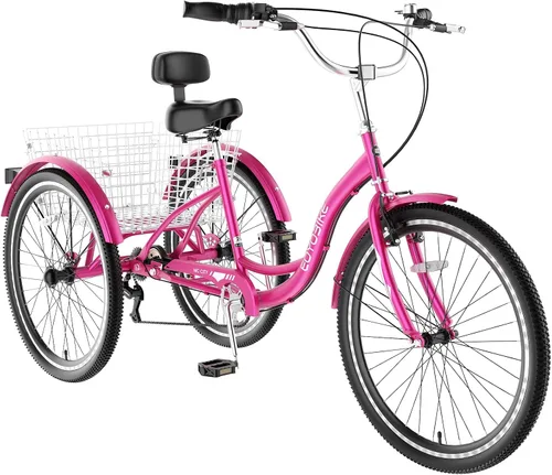 Vista 15 de MOONCOOL Triciclos para adultos de 3 ruedas y 7 velocidades, triciclos para adultos de 20/24/26 pulgadas, bicicleta de 3 ruedas con cesta