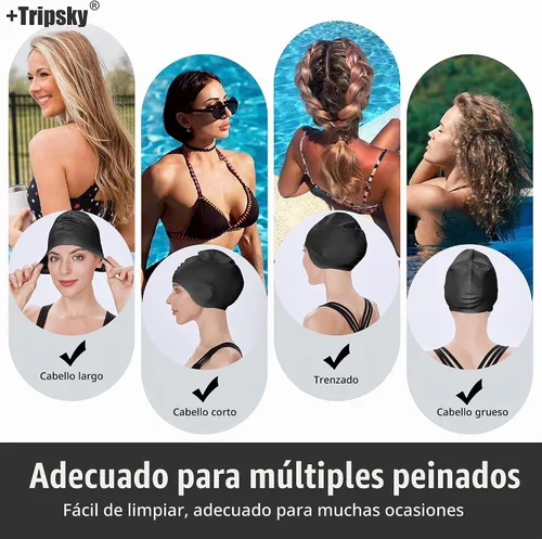 Vista 4 de Tripsky Silicone Swim Cap for Long Hair, Swimming Cap for Women Men Teenagers, Stereoscopic Pattern Bathing Cap Ideal for Curly Short Medium Long