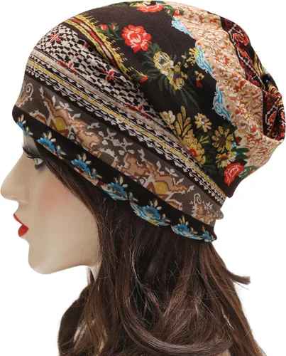 Vista 2 de ZLYC Gorro fino de verano para mujer, diseño floral, ligero, holgado Café étnico