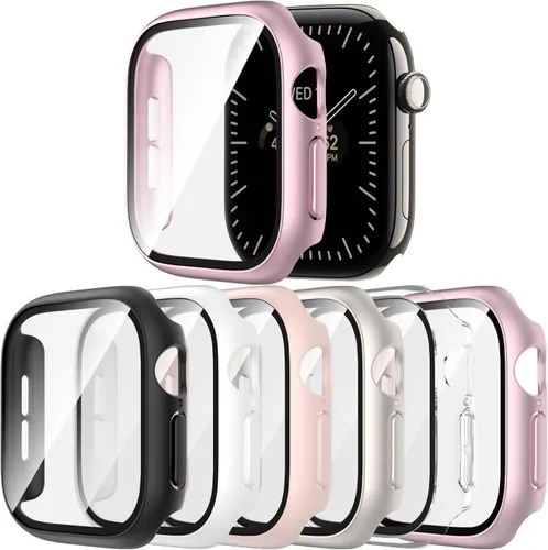 Vista 17 de 6 Pack de fundas rígidas de PC con protector de pantalla de vidrio templado para Apple Watch 40mm SE 3/SE (2ª Gen) Series 6/SE/5/4, Rontion - Funda
