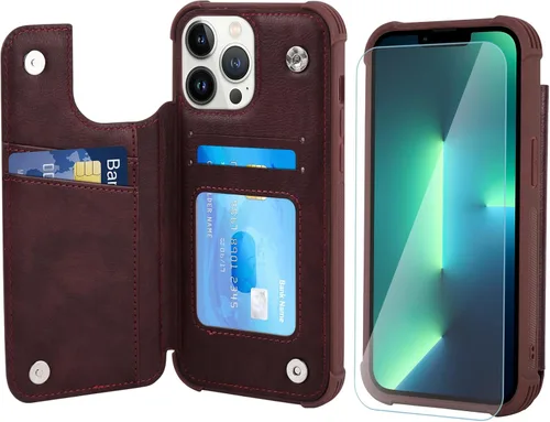 Vista 11 de VANAVAGY Funda tipo cartera compatible con iPhone 13 Mini para mujeres y hombres, funda de piel sintética con tapa para teléfono compatible con Negro