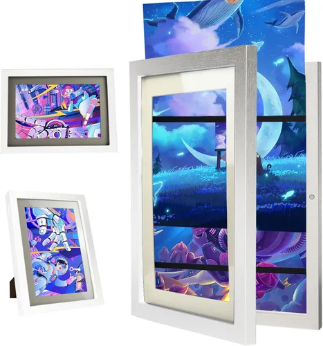 Vista 9 de Marco de arte para niños, marco de fotos con soporte de escritorio con apertura frontal, marcos de obras de arte para niños, marcos de fotos A4