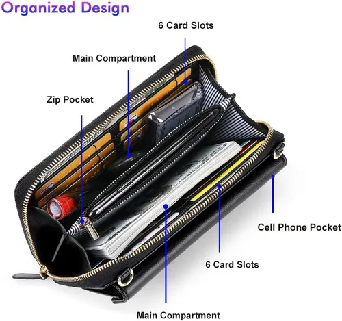 Vista 4 de nuoku Bolsos cruzados para mujer, carteras de muñeca para mujer, monederos pequeños para mujer, cartera para teléfono celular, cartera RFID