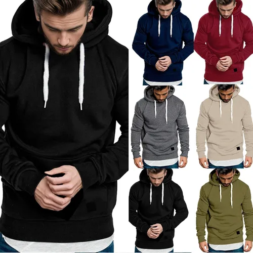 Vista 5 de Sudaderas con capucha para hombre, ajuste delgado, casual, ligera, para gimnasio, atlética, moderna, con bolsillo