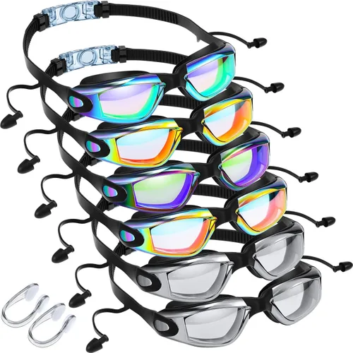 Vista 8 de Flutesan Paquete de 6 gafas de natación para adultos, antiniebla, con tapones para los oídos, clip para la nariz, sin fugas, protección completa