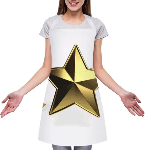 Vista 3 de MUSM Apron for Adults - 27.6 X 31.5 Inch, Heavy-Duty Polyester Aprons with Two Large Pockets, Waterproof Gold Star Kitchen Apron for Cooking
