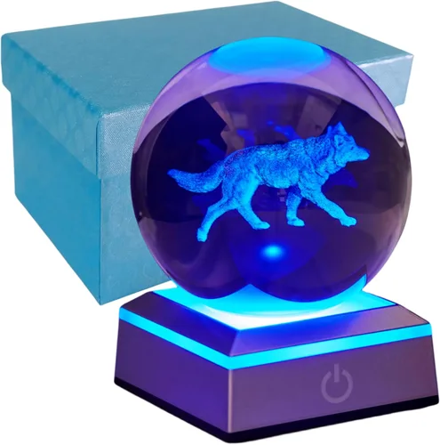 Vista 15 de Lámpara de noche de bola de cristal 3D con base LED - Lámpara de bola de cristal en forma de pez para cumpleaños, festividades, regalos de Navidad