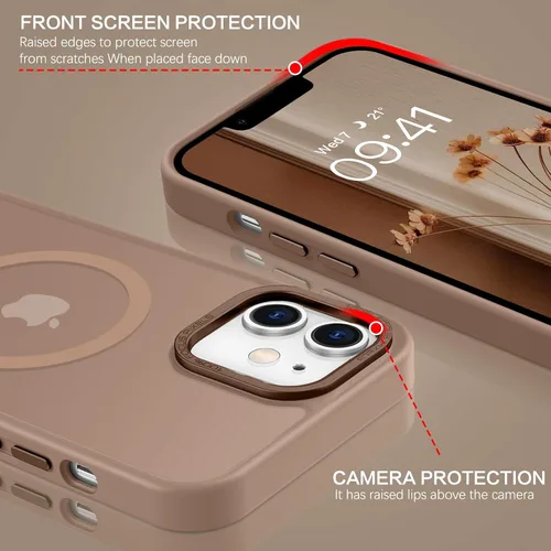 Vista 6 de BENTOBEN Funda magnética para iPhone 12, iPhone 12 Pro [compatible con Magsafe] translúcida mate, delgada, delgada, a prueba de golpes, para Marrón