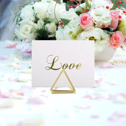 Vista 3 de Juego de 100 soportes para tarjetas de lugar, 50 soportes para números de mesa de boda, forma triangular con tarjeta de 50 lugares, soporte