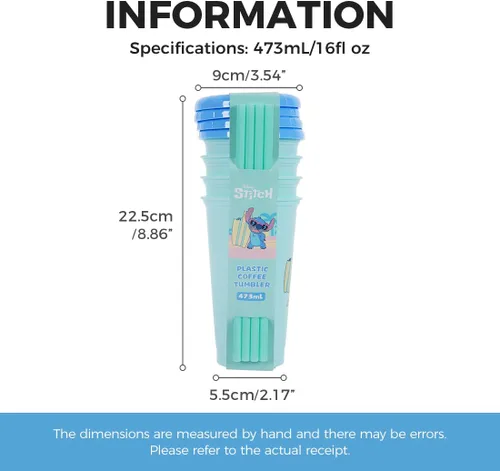 Vista 6 de MINISO Disney Lilo & Stitch - Tazas de café helado de 16 onzas con tapas