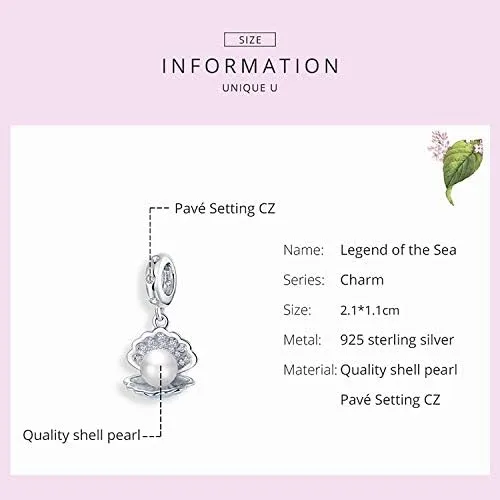 Vista 3 de FAEFASH Colgante de cuentas de estrella de mar y concha de plata 925, abalorio de tortuga, cuentas de sirena, abalorio de tortuga marina