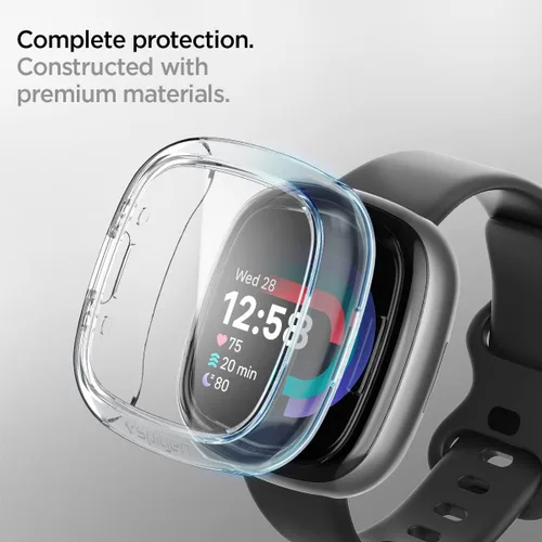 Vista 7 de Spigen Ultra híbrido diseñado para Fitbit Versa 4 / Sense 2 con protector de pantalla de vidrio templado, funda para reloj inteligente, transparente