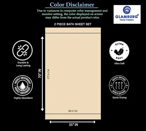 Vista 7 de GLAMBURG Juego de 2 Sábanas de Baño Extra Grandes de Algodón Premium de 700 GSM - 100% Algodón Peinado - 2 Sábanas de Baño 35x70 pulgadas - Calidad