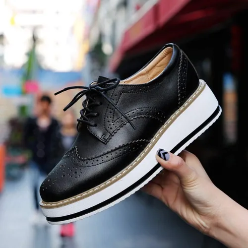 Vista 2 de DADAWEN - Zapatos con cintas tipo Oxford, con plataforma, para mujer, punta cuadrada