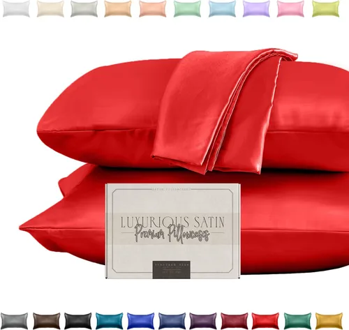 Vista 11 de Elegant Comfort Juego de 2 fundas de almohada de satén sedosas y lujosas para una piel y cabello más saludables, cierre con cremallera oculta