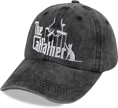 Vista 2 de Sombreros de padre de gato para hombres, regalos para papá, gorra de béisbol bordada de algodón lavado ajustable