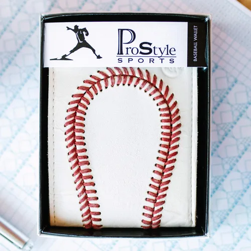 Vista 5 de Billetera de cuero de béisbol para hombre de Pro Style Sports, Blanco